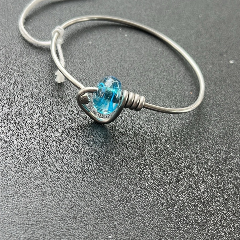 Silver Bracelet with Blue Glass Bead